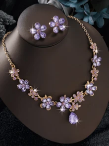 3pcs Women's Bridal Floral Necklace & Earrings Jewelry Set, Evening Gown Matching Jewelry, Wedding Accessories - Multicolor - View 10
