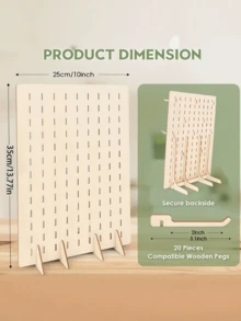 1 Set Wooden Jewelry Display Stand With 20 Hooks, DIY Handmade Jewelry Organizer Rack, Detachable Desktop Storage Shelf For Bracelets, Necklaces, Earrings, Rings And Watches, Space-Saving Vanity Jewelry Holder For Home, Bedroom, Vanity, Retail Store Display - Wood Color - View 3