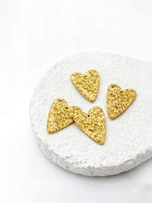 5PCS Stainless Steel Textured Hammered Charms, Heart & Circle Pendants For Necklaces Bracelets, Tarnish Resistant, Jewelry Making Supplies - Hammer Marks - View 3