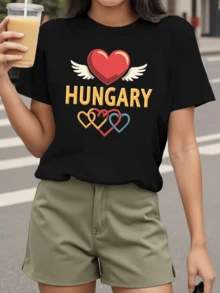 Corazón alado que representa amor libertad y orgullo nacional húngaro con detalles de corazones de colores símbolo de unión y energía positiva camiseta de mujer casual moderna y cómoda - Negro - Ver 6