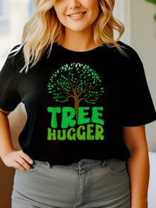 Árbol frondoso con ramas que simbolizan la conexión con la naturaleza y hojas verdes que inspiran amor por el planeta camiseta de mujer casual cómoda para uso diario - Negro - Ver 6