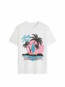Graphic Tees, Single Garment, Not A 3-Piece Set. 1 Piece/Set Of Short-Sleeved Tees Suitable For Streetwear. Oversized Crew Neck Top For Daily Outings, Camping, Concerts, Hip-Hop, Rock, And Rap Events. Women's Vacation Tee, Loose Fit, Short Sleeves, Crew Neck, Lightweight And Breathable, Printed With "ALOHA", "ISLAND TIME", "TAKE ME TO THE MOUNTAINS", Etc. Bohemian Casual Tees, Suitable For Beach Trips, Camping, Summer Outings, Picnics, And Everyday Wear. - 白色 - 查看 2
