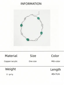 1pc Asymmetrical Silver Faux Stone Necklace - Minimalist Fashion Accessory - Elegant For Daily Wear, Dates, Vacation, Beach, Festivals - Multicolor - View 11