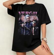 Vergil "Devil May C-CryCry" Retro Collage T-Shirt | Gender-Neutral Oversized Video Game Fan Shirt Black - Black - View 9