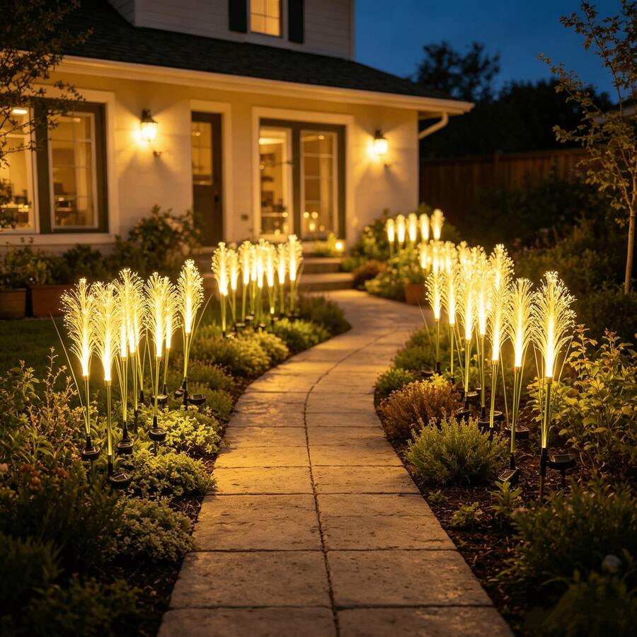 1pc Reed Solar LED Lights: Waterproof Outdoor Garden Landscape Lights; Solar-Powered Garden Lights For Decorating Pathways, Flower Beds, And Lawns - Warm White - View 1