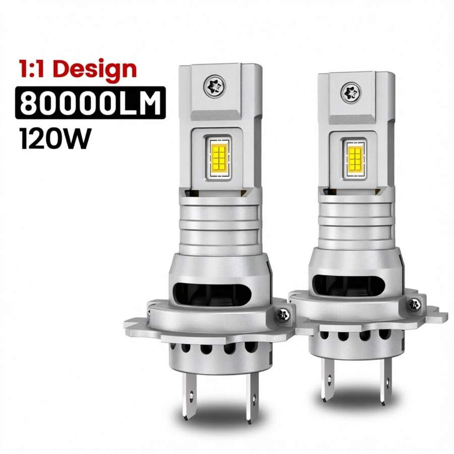 HYNBYZJ 2 bóng đèn pha LED mini không dây H7 H4 H11 H1 9005 HB3 9006 HB4 120W 80000LM 6000K CSP cho xe hơi, đèn LED H7 Turbo 12V.