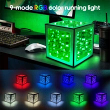 1 pieza Cubo mágico RGB infinito, luz de noche LED multicolor, decoración de sala de juegos, cable USB de 4 teclas, brillo ajustable, luz ambiental, luz de noche minimalista moderna para dormitorio, cabecera, sala de juegos, lámpara de escritorio con función de atenuación - USB - Ver 1