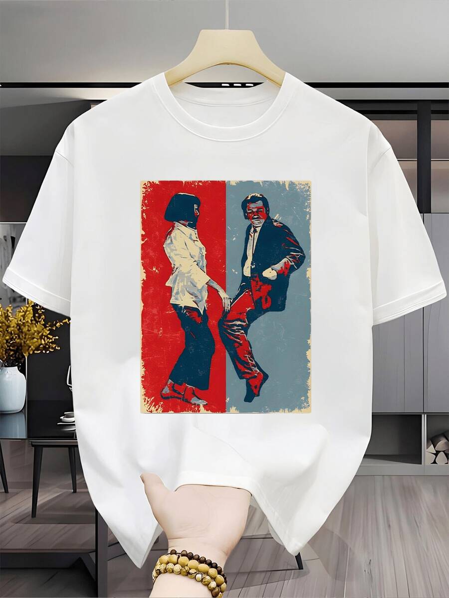 Camiseta Casual de Primavera/Verano para Hombre con Estampado Creativo de Películas Retro de Moda, Transpirable, Estilo Clásico de Película, Manga Corta para Verano - Blanco - Ver 1