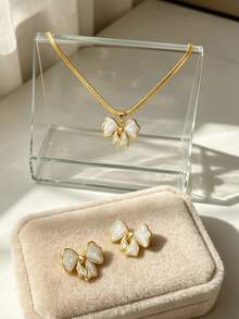 1/4 Set Fashion Necklace And Earrings Set, 304 Stainless Steel Fashion Enamel Jewelry Gift, High-End Hypoallergenic Non-Fading, Fresh, Vintage, Minimalist, Perfect For Summer Style, Commuting, Dating, Party And Other Occasions, Easily Enhance Outfit Sophistication, Perfect Birthday Gift, Ideal Gift - Multicolor - View 4