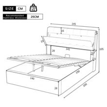 Elegant Upholstered Bed, 140x190 Cm, Hydraulic System, Hidden Storage Space In The Side, Storage Compartment For The Bed Frame, Faux Leather, Slatted Base And Headboard, Mattress Not Included, White Color. - 白色 - 查看 6