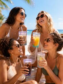 Star Shaped Glass Cup With Straw, Clear Reusable Iced Coffee Glassware, Summer Tumbler For Juice, Soda, Parties & Daily - Multicolor - View 4