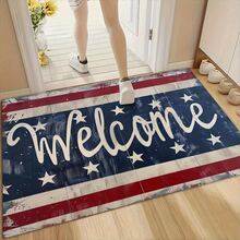 1PC Holiday Independence Day Gifts: Blue, White, And Red Striped Star Shaped Home Decor Carpet Mats, Entrance Mats, Door Mats, Soft Kitchen Mats, Bedside Carpets, Laundry Room Carpets, Machines - 1PC - Xem 2