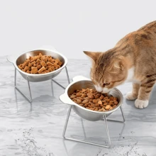Bát ăn cho mèo bằng thép không gỉ nghiêng 15° có chân đế, thiết kế tiện dụng bảo vệ cổ, bát đựng thức ăn và nước uống chống trượt có thể tháo rời, nâng cao dành cho mèo và chó nhỏ. - 300ml - Xem 7