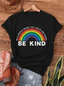 Arcoíris con mensaje positivo que inspira empatía y amabilidad recordando que en cada momento se puede elegir ser mejor y compartir luz camiseta de mujer casual cómoda y moderna - Negro - Ver 8