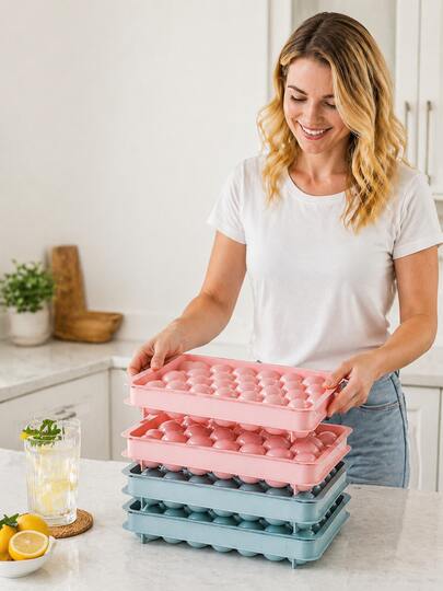 4-Piece Ice Tray Set | Round Ice Ball & 33-Grid Reusable Ice Mold With Lid | Homemade Ice For Drinks & Parties