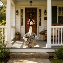 23 Inch Lady Porch Goose Outfits Adorable Leopard Print Spa Bathrobe And Hair Rollers Set For Yard Lawn Patio Garden Decor - Light Brown - View 4