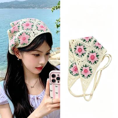 Bohemian Handmade Floral Woven Long Headband, Suitable For Daily Wear And Spring Outings, Valentine's Day Headband, Autumn/Winter Headband, Elegant Scarf For Women's Holiday Outfit