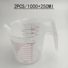 Bộ 3 cốc đong bằng nhựa, dung tích 1/2/4 cốc, cốc đong chất lỏng có thể xếp chồng lên nhau với vạch chia ML & Ounce, lý tưởng để nướng và nấu ăn (3 cốc có vạch đỏ) - Màu trong suốt - Xem 20