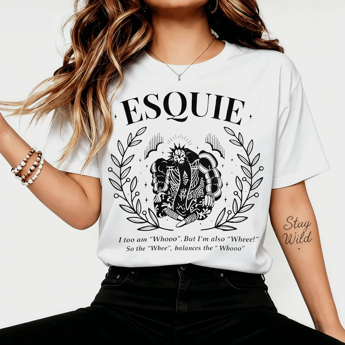 Expedition 33 Esquiee Funny Quote Line Art Graphic T-Shirt, Dark Fantasy Casual Cotton T-Shirt For Fans - White - View 1