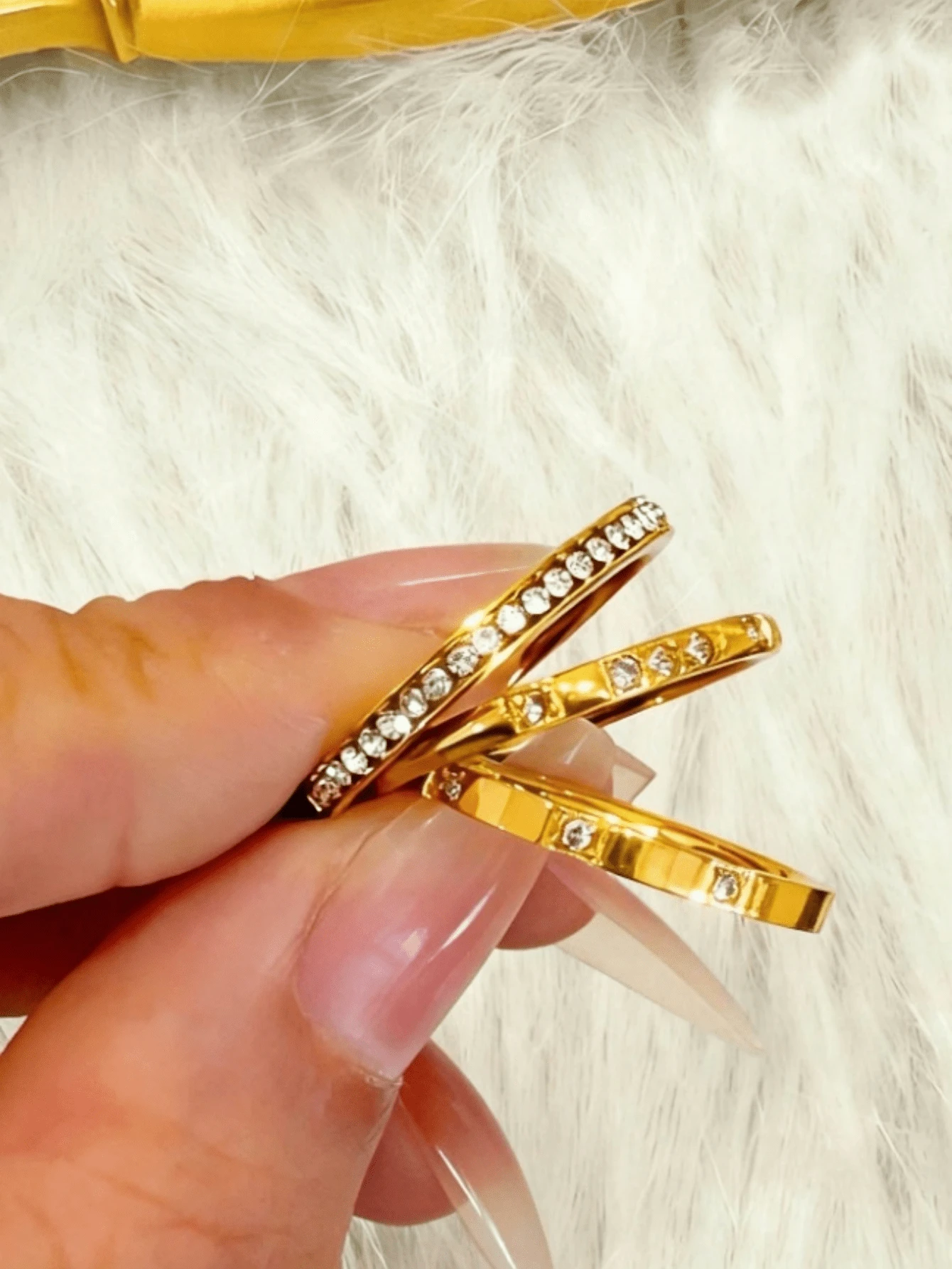 Minimalist Luxury Rhinestone Ring, Made Of Waterproof Stainless Steel To Maintain Lasting Shine, Suitable For Daily Wear, Parties, Or As A Mother's Day Gift - 3-piece Ring Set - View 1