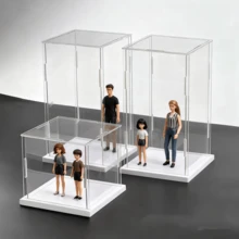 1pc Transparent Acrylic Display Case - Showcase Cabinet, White Base, Multiple Size Options, Dustproof Desktop Organizer Stand - Contemporary Style, Action Figure Plastic Material, Car Model, Collectibles, For Room, Store And Office Desk Storage - White Display Box - View 9