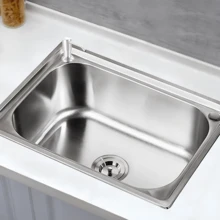 Stainless Steel Kitchen Laundry Sink Single Bowl Inset Utility Room Sink With 2 Tap Holes, Soundproof Coating And Complete Drain Kit For Kitchen Utility Room Bar Pub For Homeowners Cleaners Caterers - one-size - View 10