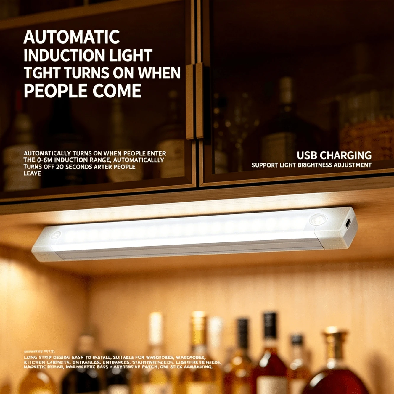 2026 30cm Wireless Motion Sensor Cabinet Light, USB Rechargeable Magnetic LED Night Light, Dimmable Under Cabinet Lighting For Kitchen Closet Stair Hallway - Cool White - View 1