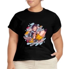 Camiseta Casual Plus Size para Mujer con Diseño de Texto - Negro - Ver 2