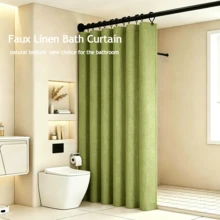 1pc Lime Green Faux Linen Texture Shower Curtain, Modern Minimalist Style Faux Linen Shower Curtain, Thickened Opaque Waterproof Bathroom Dry/Wet Separation Curtain (Daily Home Use/Hotel Apartment/All Seasons) - Lime Green - View 2