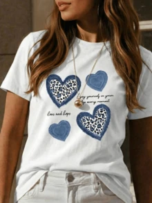 Blue Hearts With A Message Of Love And Hope Symbolizing Strength, Joy, And Freedom In Every Moment. Comfortable Casual Women's T-Shirt For Everyday Wear. - 白色 - 查看 8