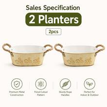 1pc/2pcs Beige Oval Planter With Decorative Rope, Large Capacity Design, Perfect For Planting Succulents, Herbs, Greenery Or Flowers, Suitable For Balcony, Living Room Or Windowsill - Flowerpot - View 5