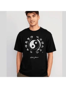 MEN'S T-SHIRT WITH YING YANG PRINT - 黑色 - 查看 1