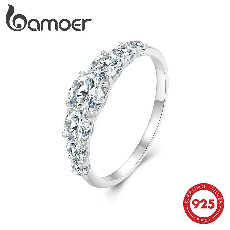 BAMOER Nhẫn Moissanite Bạc Sterling 925 Lấp Lánh, Nhẫn Cưới Cắt Kim Cương Tròn Lấp Lánh, Trang Sức Thay Thế Kim Cương Lấp Lánh, Nhẫn Cưới Sang Trọng