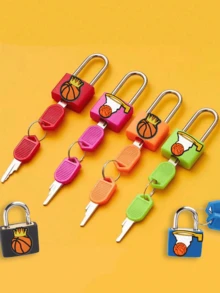 Basketball Pattern Luggage Lock, Small Suitcase Padlock With Key, Strong Copper Lock Core With Plastic Shell (Easy Lock Matching), Compact And Durable, Luggage Lock, Suitcase Mini Padlock, Travel Bag Metal Key Lock - Multicolor - View 2