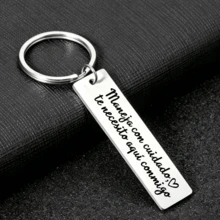 1 pieza Llavero de acero inoxidable con cita en español "Maneja con cuidado", recordatorio romántico y dulce para conducir, regalo de amor reflexivo para novio, esposo, pareja, accesorio de coche de uso diario duradero - A - Ver 4