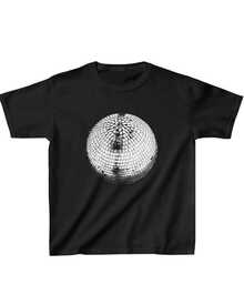 A Bright Sphere Reflecting Lights As A Symbol Of Festive Energy And Continuous Movement Inspires Joy And Endless Dancing In An Optimistic Atmosphere. A Modern, Casual, Comfortable Women's T-Shirt For Everyday Wear. - 黑色 - 查看 1