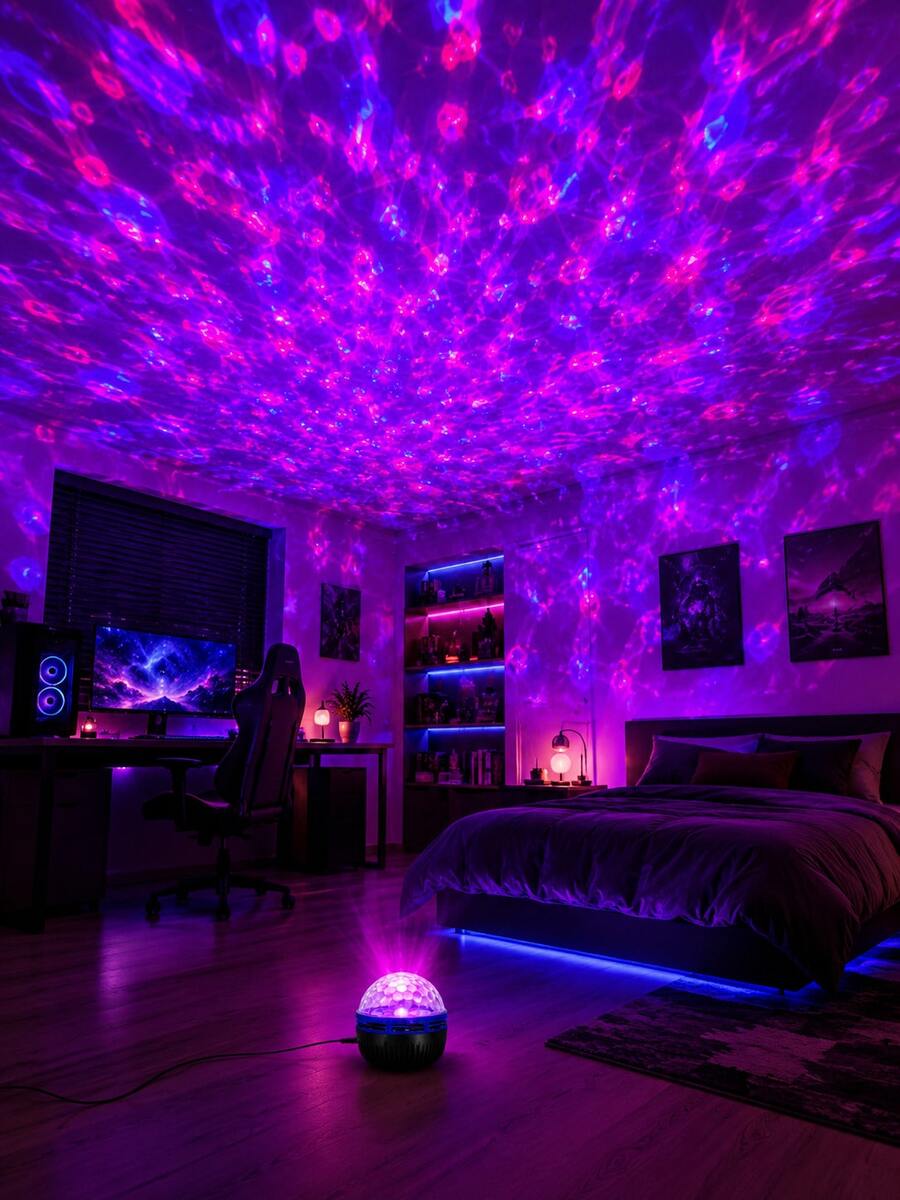 1 pieza Luz de ambiente LED, lámpara decorativa de proyección de onda de pared multicolor con control remoto y cable USB, adecuada para dormitorio, sala de juegos, decoración del hogar, sala de estar, compatible con batería portátil y adaptador