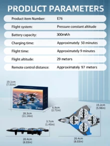 2026 升级版 E76 滑翔战斗机，配备 FPV 视频传输遥控器，一键起飞和降落，可调节速度模式，360° 翻滚，无头模式，轻松完成各种特技——完美的礼物之选。 - 查看 12