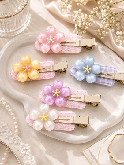Conjunto de pasadores de pelo con flores en tonos pastel para niñas, lindos broches con flores, accesorios de pelo estilo coreano Y2K Fairycore para uso diario y regalos