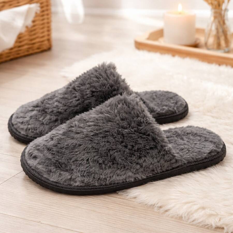Plush-Lined Slippers, Sizes 27 To 44, Non-Slip, Comfortable And Warm. - Grey - View 1