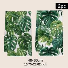 2pcs Minimalist Daily Monstera Leaf Pattern Kitchen Towels, Soft Polyester Material Dish Cloths, Suitable For Kitchen Decor, Cleaning, Holiday Party Decoration, Kitchen & Bathroom Essentials, Home Decor, Housewarming Gift - Multicolor - View 3