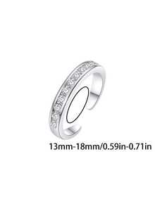 1pc Open Toe Ring, Cubic Zirconia Inlaid, Minimalist Women Holiday Beach Accessory, Can Be Worn As Toe Ring Or Bracelet, Low Allergy - Silver - View 3