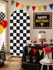 1 Black And White Checkered Arch Backdrop, Racing Theme Polyester Backdrop, Racing Theme Party Backdrop, Arch Fabric Cover, Wedding Decoration, Can Be Matched With Balloon Decoration, Racing Theme Birthday Party Decoration, Party Decoration, Gender Reveal Party Supplies, Bridal Shower Supplies, Home Decoration, Photo Props - Racing Grid - View 4
