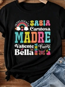 Colorful Phrases Celebrating A Smart, Wise, Loving, Brave, And Beautiful Mother With Illustrations Of Rainbows, Butterflies, And Hearts. Comfortable Casual Women's T-Shirt, Perfect For A Gift. - 黑色 - 查看 8