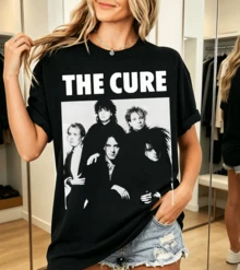 100% Cotton T-Shirt The Cure Retro Black And White Group Photo - Black - View 6