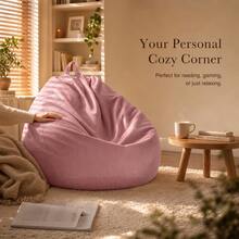 Lightweight Corduroy Bean Bag Cover, Pink/Sky Blue/Light Gray Breathable Slouchy Sofa Cover, Removable And Machine Washable Indoor Home Decor, Filling Not Included - Multicolor - View 5