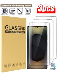 3 piezas Protector de pantalla compatible con Samsung Galaxy S26 Ultra/S25/S24/S23 5G, película de vidrio templado, compatible con ID de huella digital, transparente de alta definición - transparente - Ver 1