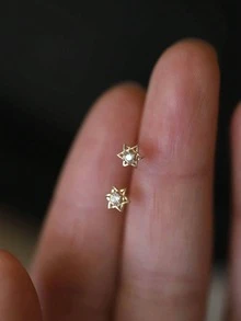 1 Pair S925 Sterling Silver Six-Pointed Star Small Stud Earrings, Niche Luxury Exquisite Zirconia Mini Ear Cartilage Studs - Star - View 2