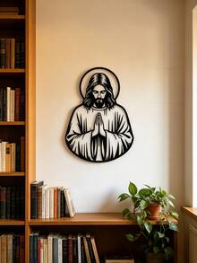 1pc Jesus Praying Metal Wall Art - Black Religious Decor With Floral Accents, Suitable For Church, Home, Chapel, Indoor/Outdoor Christian Family Decoration, Easter Gift, Metal Wall Art Decor - Black - View 8