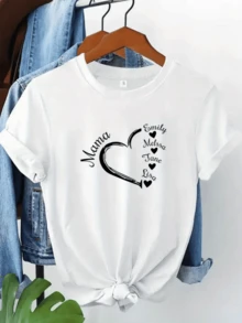Heart With Names Symbolizing Eternal Love And Family Unity, Ideal For Mothers Who Value Their Deepest Bonds. Modern White Casual Women's T-Shirt - 白色 - 查看 8